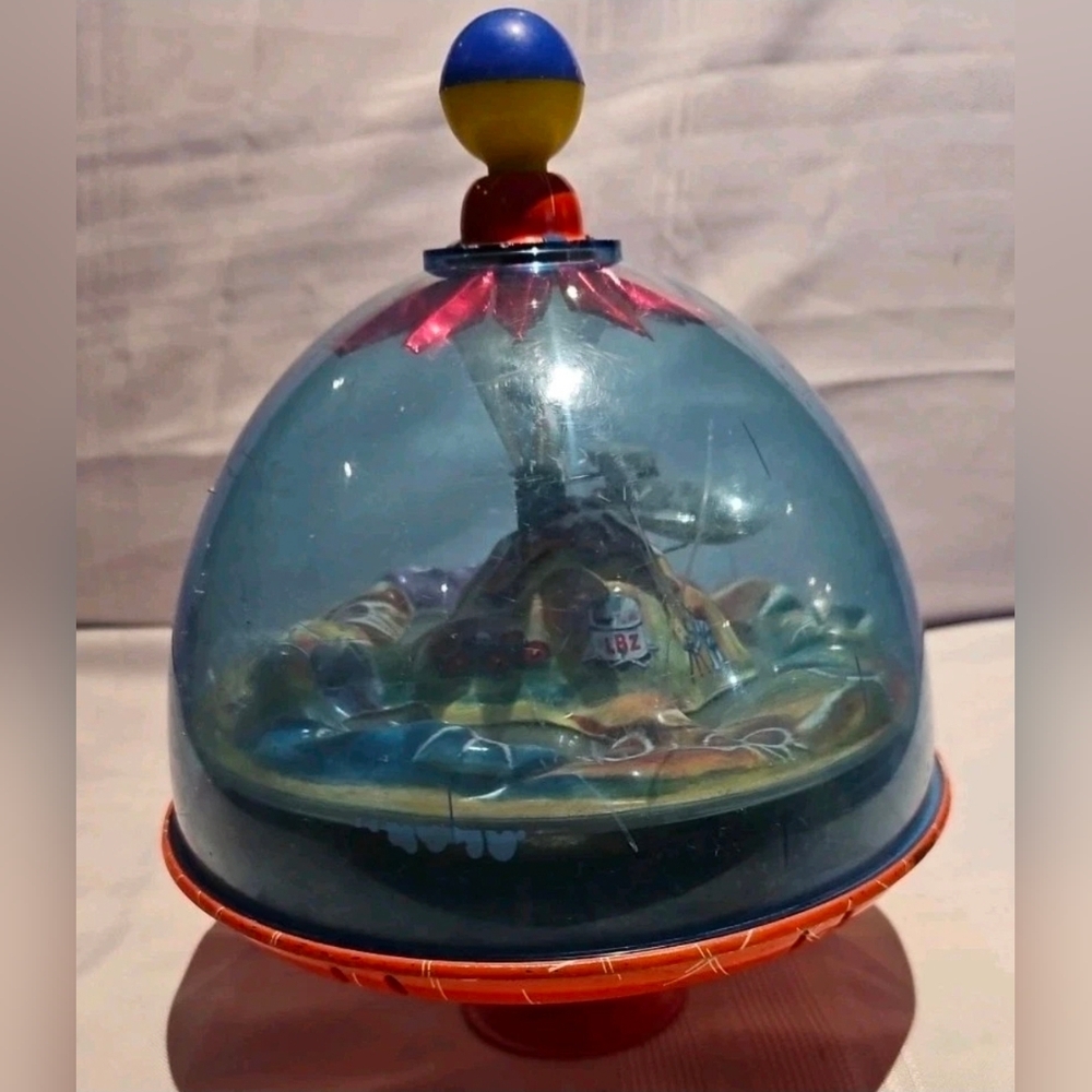 Vintage LBZ Spinning Toy Top Tin West Germany Spaceship Themed